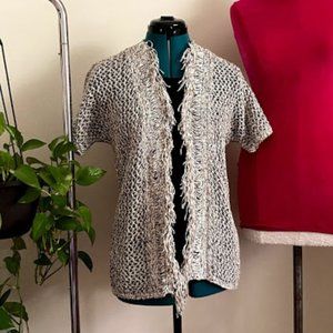 Chico's short sleeve knit crochet cardigan Small